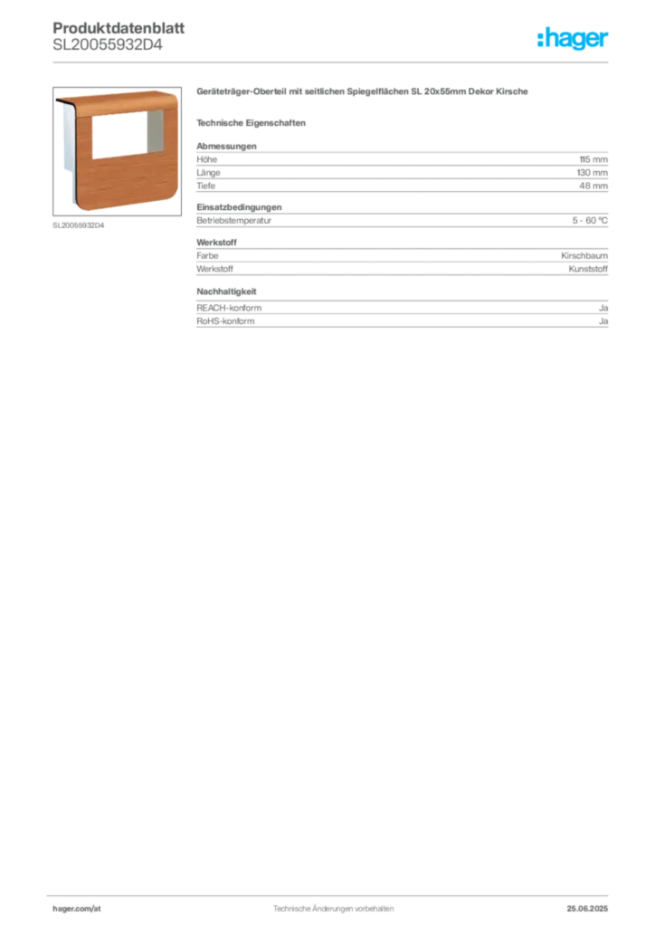 Bild Hager Produktdatenblatt SL20055932D4 | Hager Deutschland