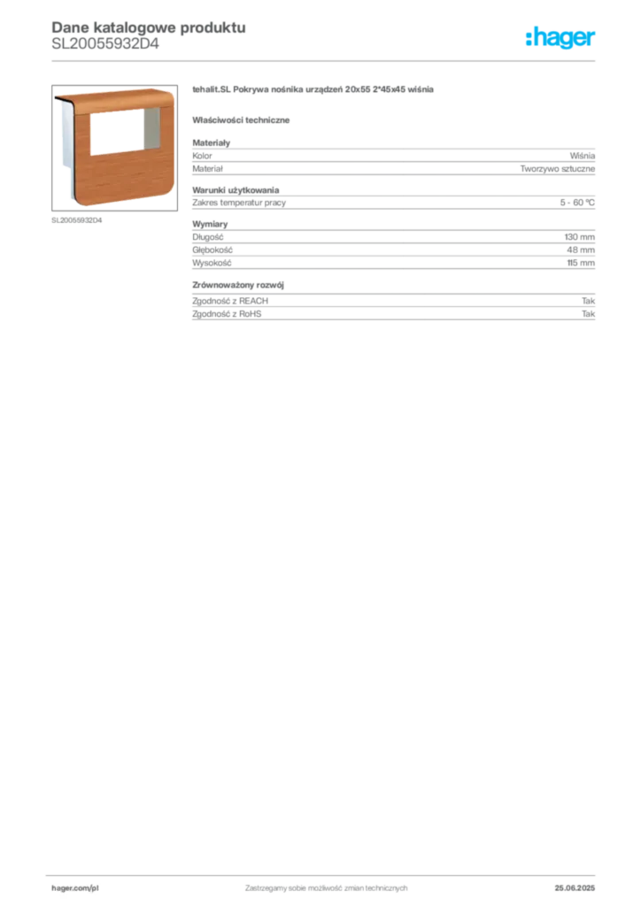 Zdjęcie Hager Karta katalogowa SL20055932D4 | Hager Polska