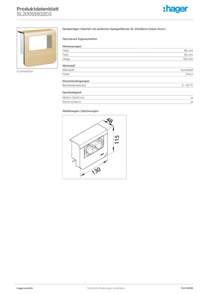 Hager Produktdatenblatt SL20055932D3