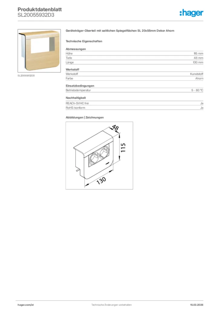 Bild Hager Produktdatenblatt SL20055932D3 | Hager Deutschland