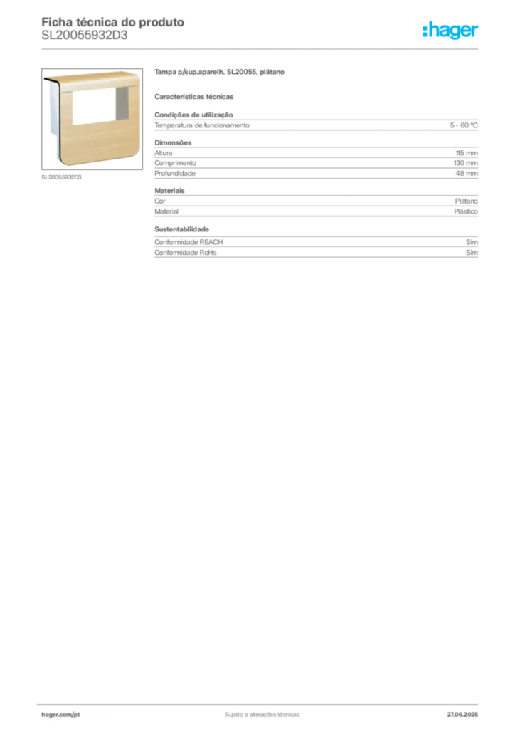 Imagem Hager Ficha técnica do produto SL20055932D3 | Hager Portugal