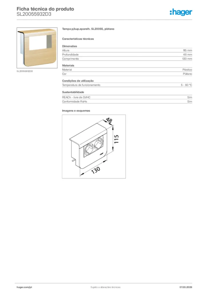 Imagem Hager Ficha técnica do produto SL20055932D3 | Hager Portugal