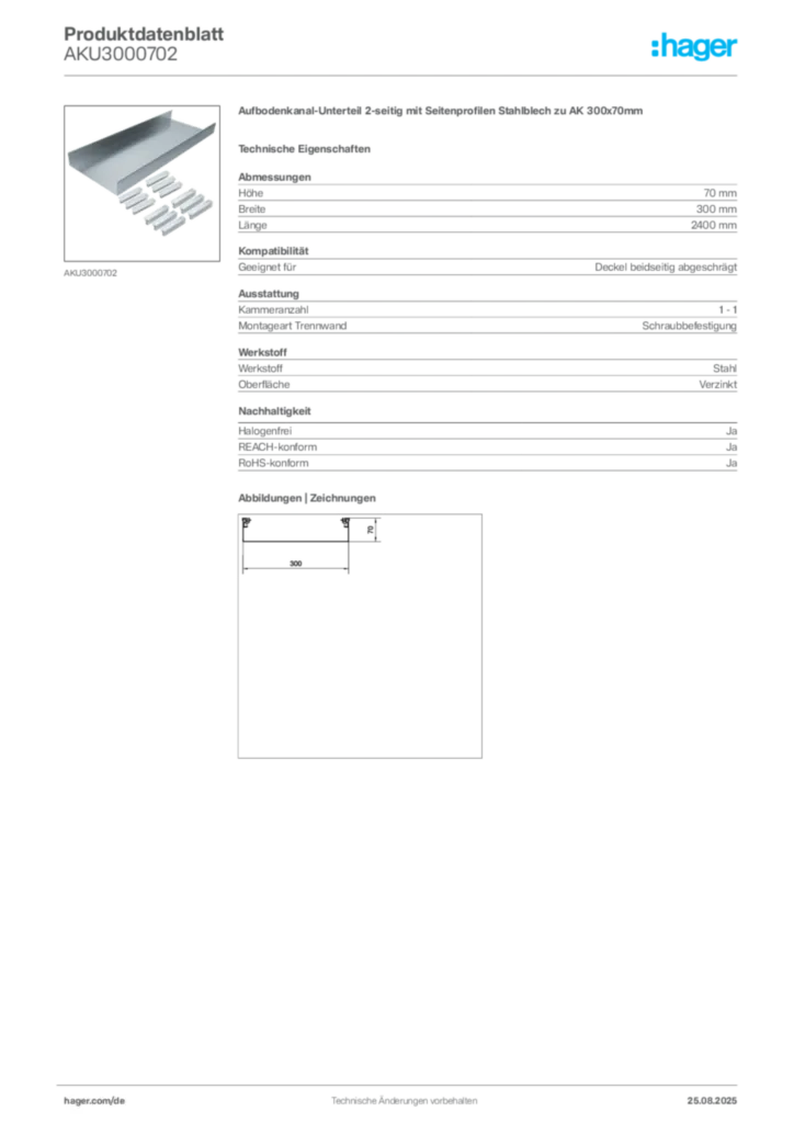 Bild Hager Produktdatenblatt AKU3000702 | Hager Deutschland
