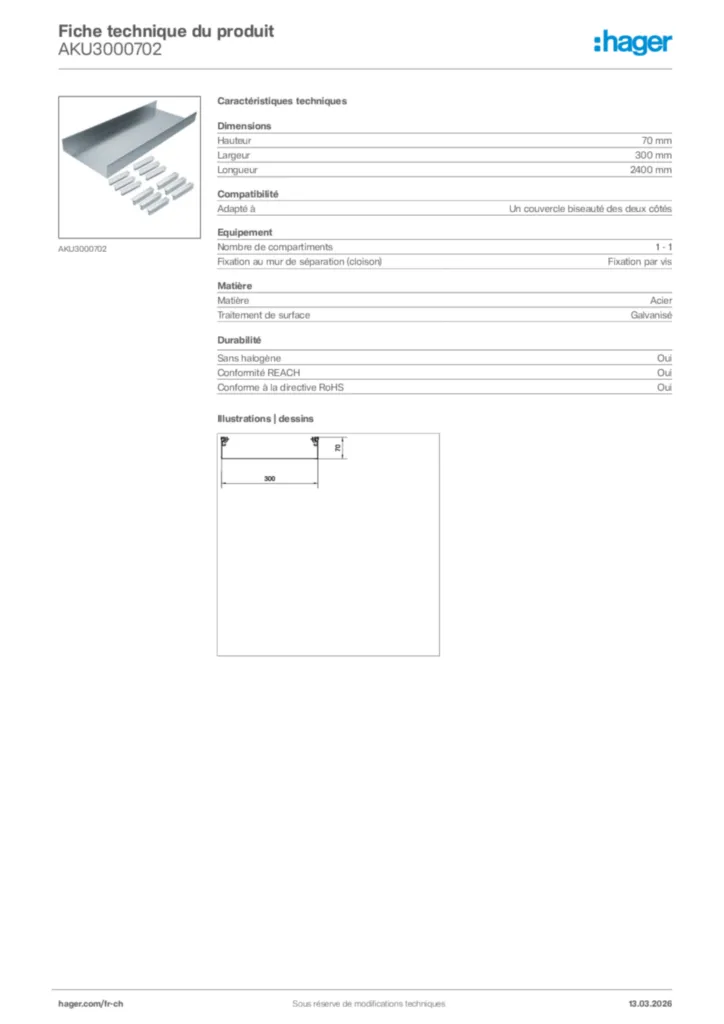 Image Hager Fiche technique du produit AKU3000702 | Hager Suisse