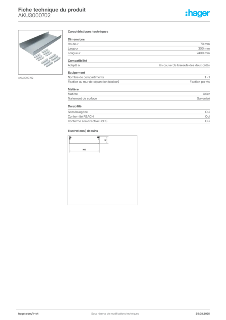 Image Hager Fiche technique du produit AKU3000702 | Hager Suisse