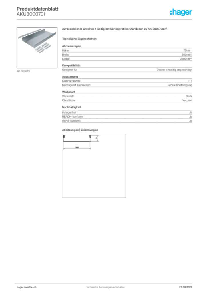 Bild Hager Produktdatenblatt AKU3000701 | Hager Schweiz