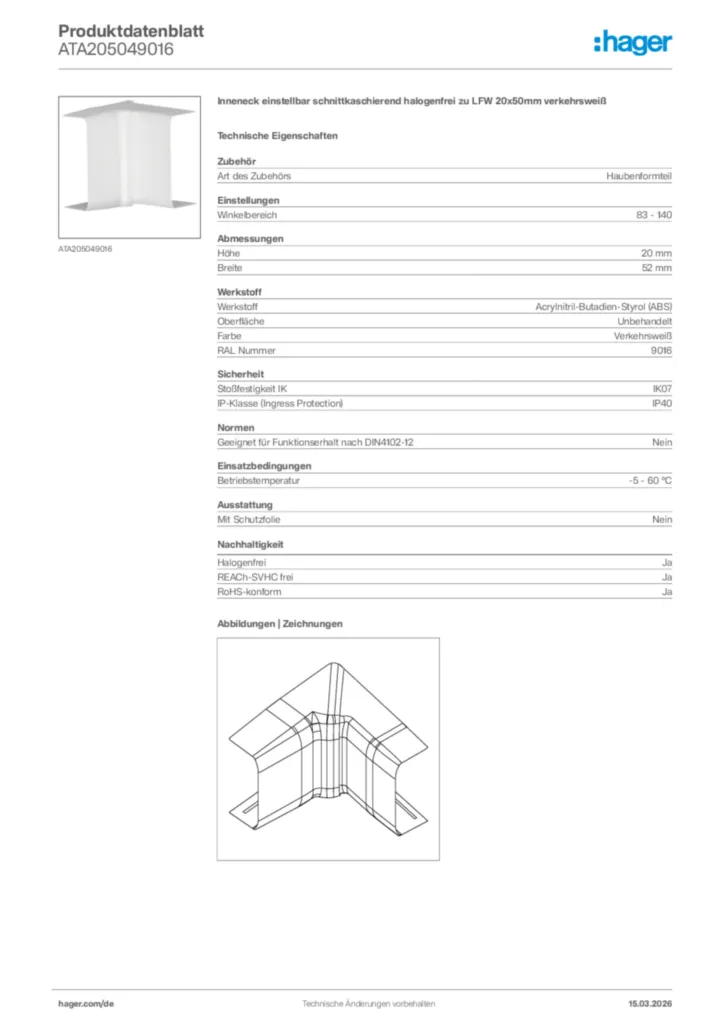 Bild Hager Produktdatenblatt ATA205049016 | Hager Deutschland