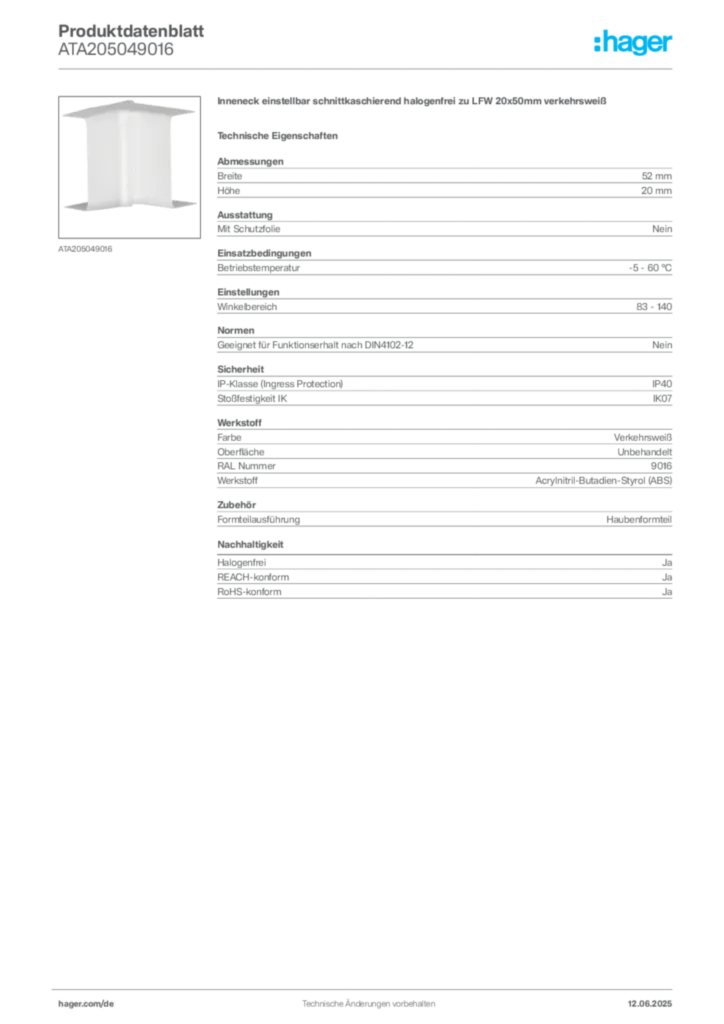Bild Hager Produktdatenblatt ATA205049016 | Hager Deutschland