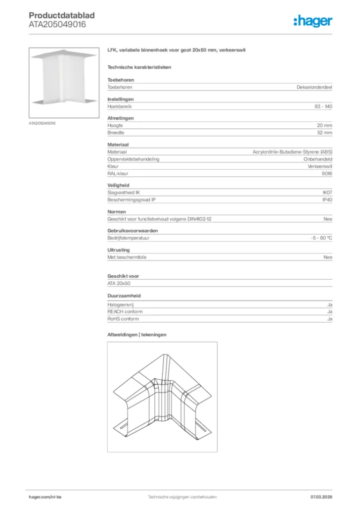 Afbeelding Hager Productdatablad ATA205049016 | Hager Belgium