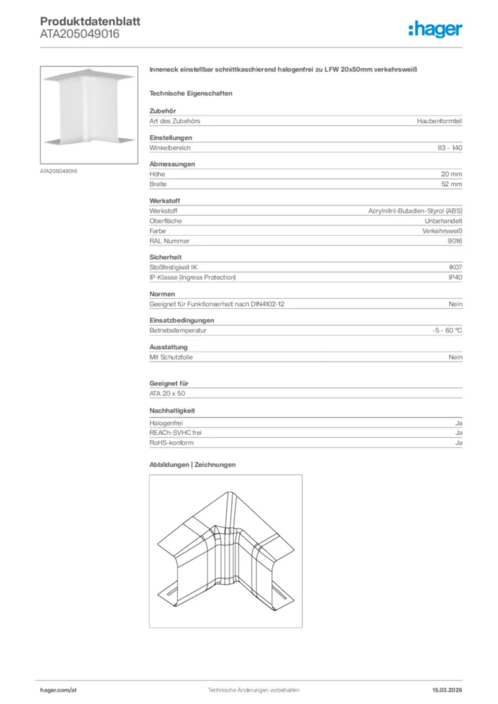 Bild Hager Produktdatenblatt ATA205049016 | Hager Deutschland