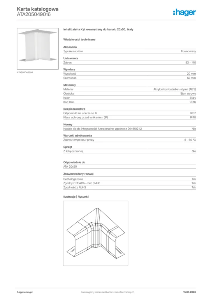 Zdjęcie Hager Karta katalogowa ATA205049016 | Hager Polska