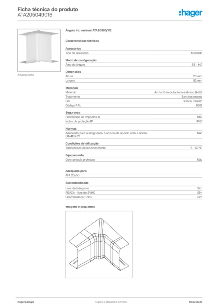 Imagem Hager Ficha técnica do produto ATA205049016 | Hager Portugal