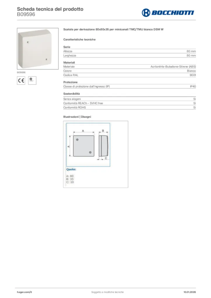Immagine Bocchiotti Scheda tecnica del prodotto B09596 | Hager Italia