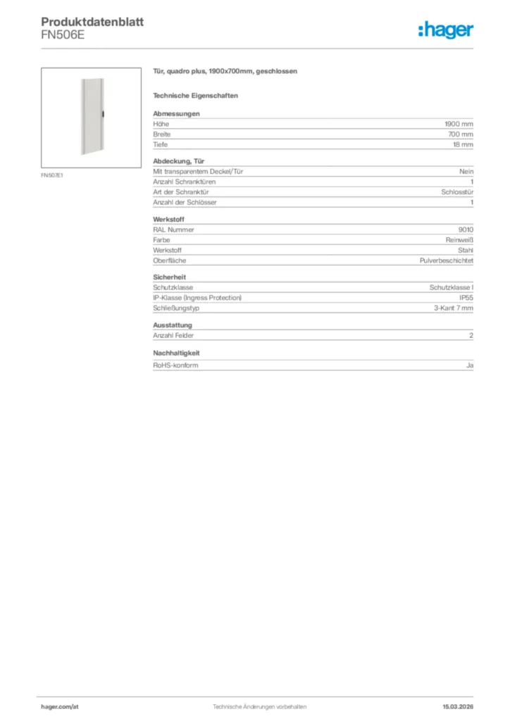 Bild Hager Produktdatenblatt FN506E | Hager Deutschland