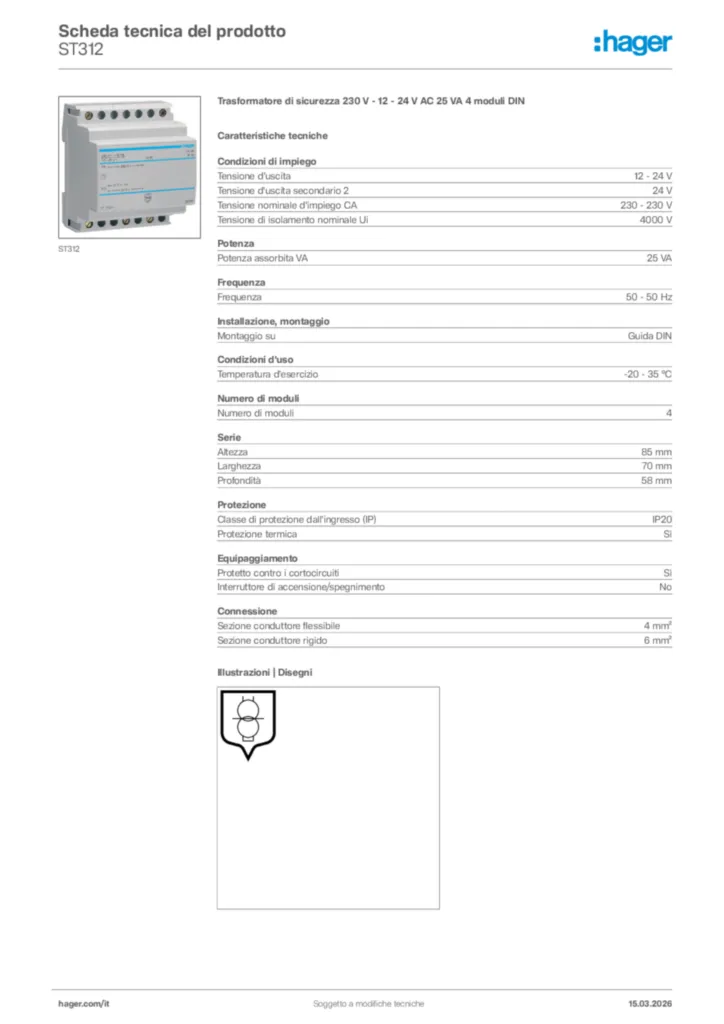 Immagine Hager Scheda tecnica del prodotto ST312 | Hager Italia