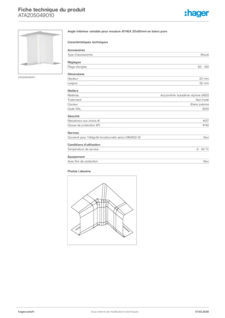 Image Hager Fiche technique du produit ATA205049010 | Hager France