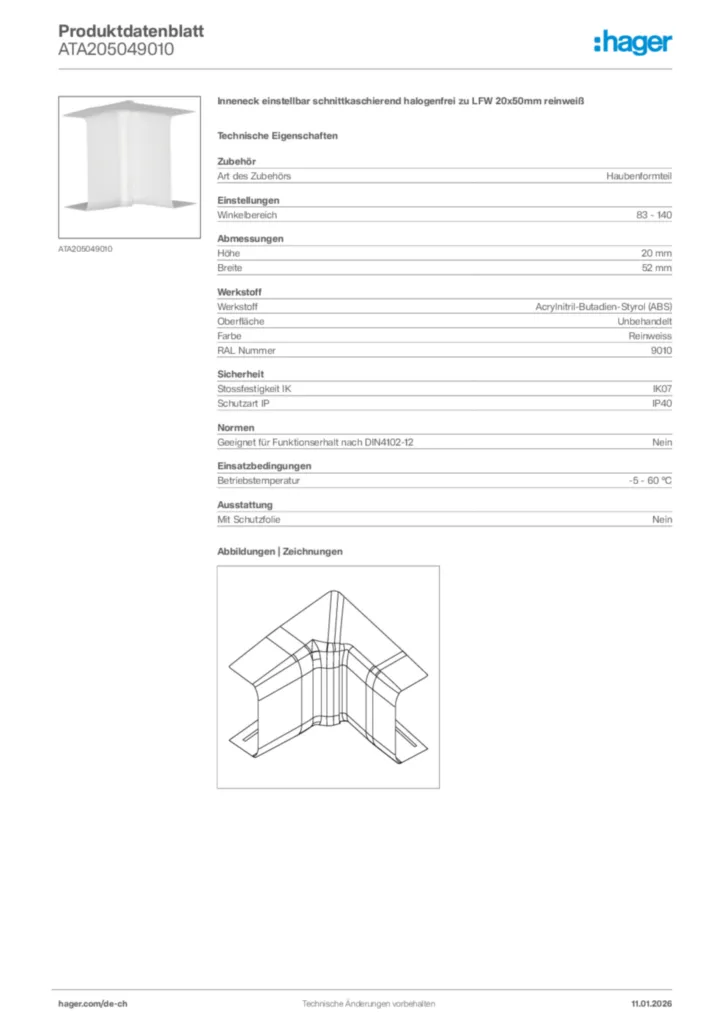 Bild Hager Produktdatenblatt ATA205049010 | Hager Schweiz