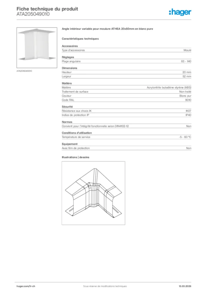 Image Hager Fiche technique du produit ATA205049010 | Hager Suisse