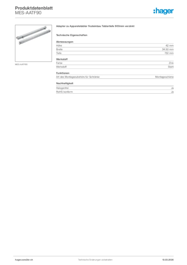 Bild Hager Produktdatenblatt MES-AATF90 | Hager Schweiz