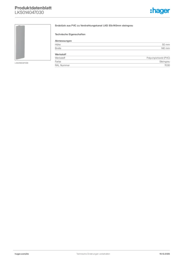 Bild Hager Produktdatenblatt LK5014047030 | Hager Deutschland