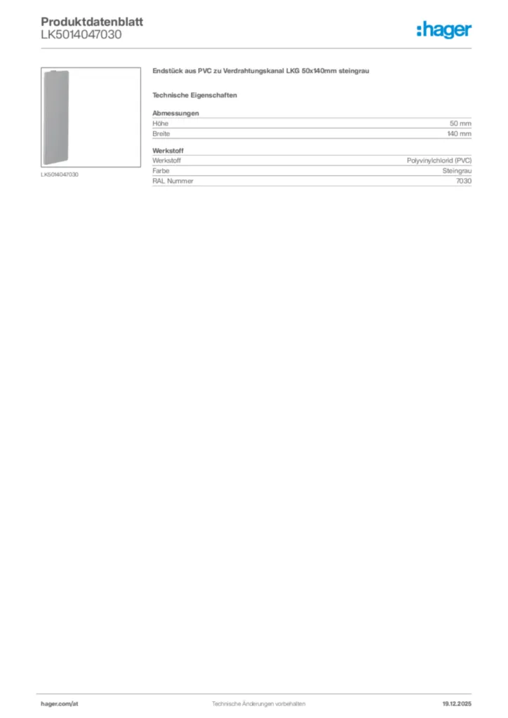 Bild Hager Produktdatenblatt LK5014047030 | Hager Deutschland