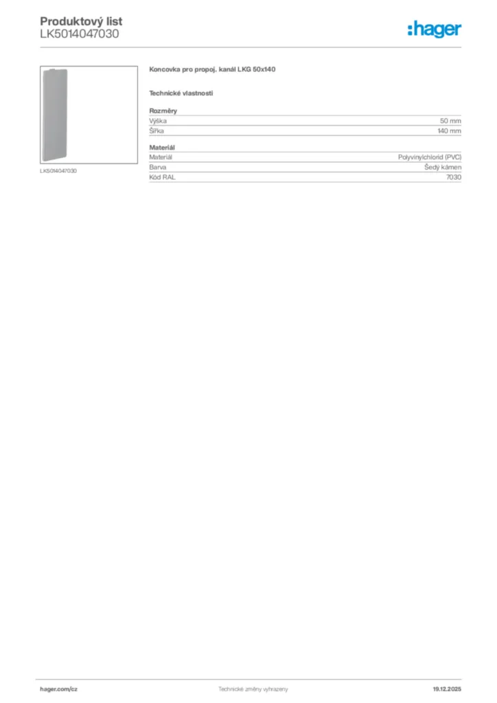 Obrázek Hager Produktový list LK5014047030 | Hager