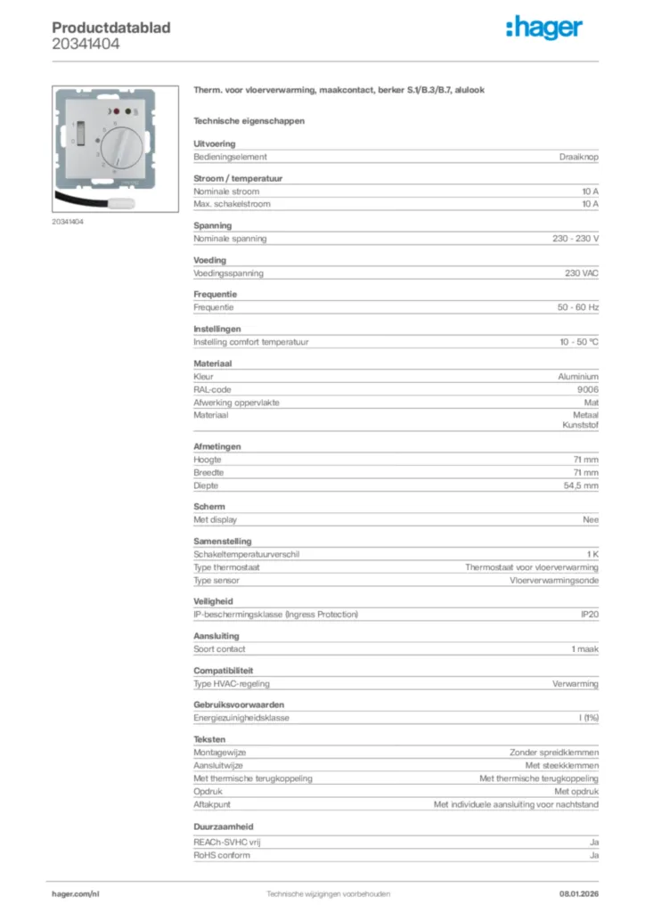 Afbeelding Hager Productdatablad 20341404 | Hager Nederland