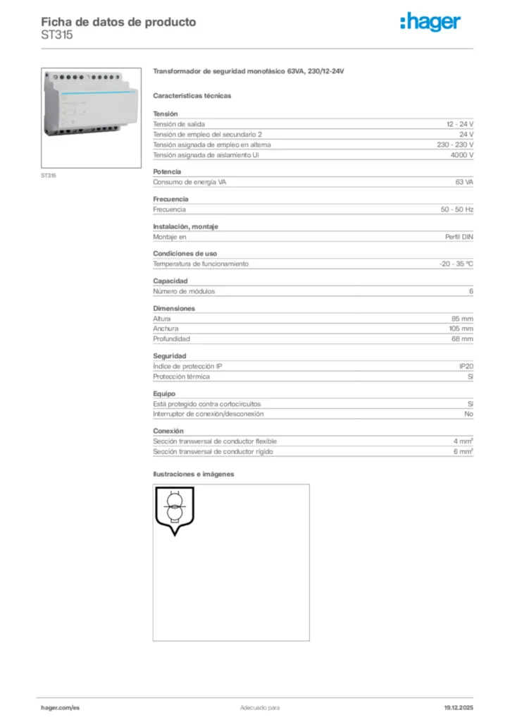 Imagen Hager Ficha de datos de producto ST315 | Hager España