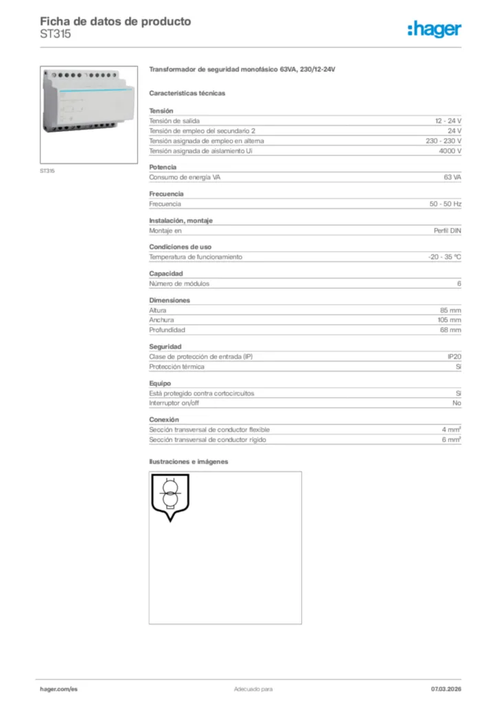 Imagen Hager Ficha de datos de producto ST315 | Hager España
