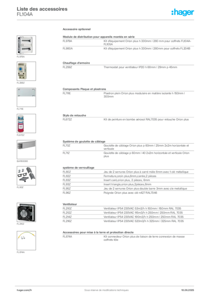 Image Hager Fiche technique du produit FL104A | Hager France