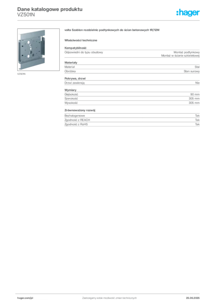 Zdjęcie Hager Karta katalogowa VZ501N | Hager Polska
