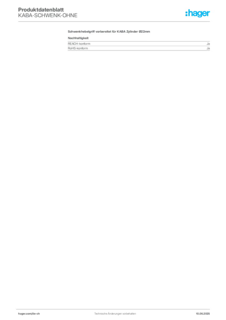 Bild Hager Produktdatenblatt KABA-SCHWENK-OHNE | Hager Schweiz