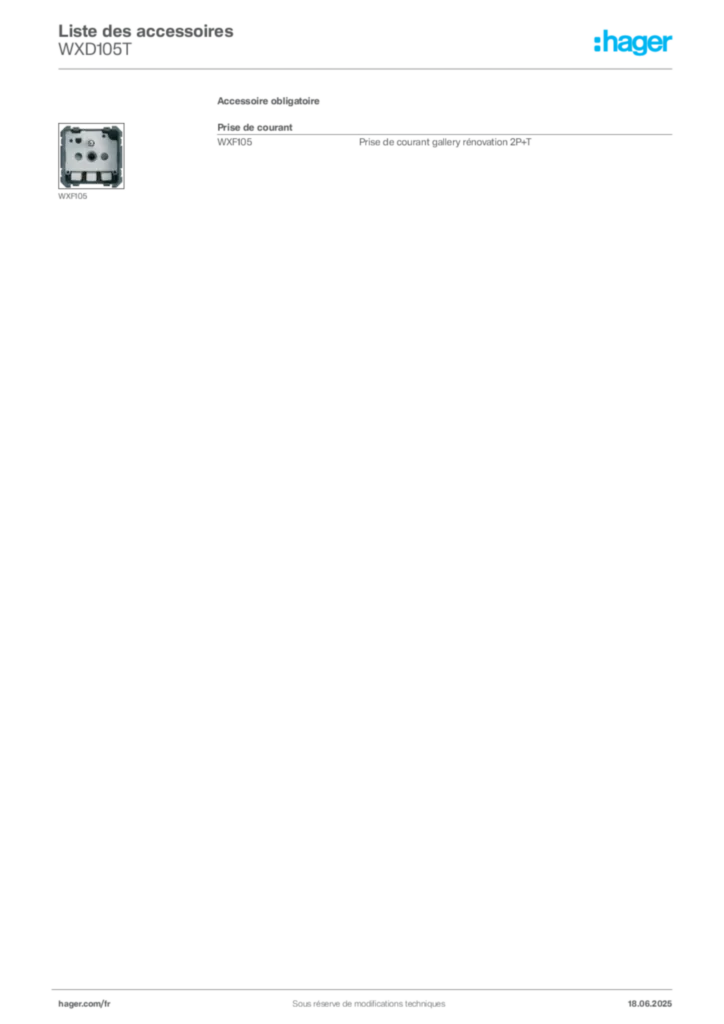 Image Hager Fiche technique du produit WXD105T | Hager France