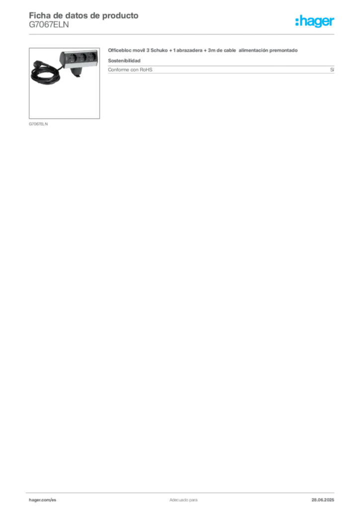 Imagen Hager Ficha de datos de producto G7067ELN | Hager España