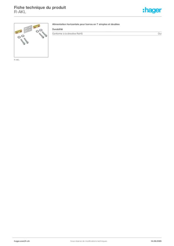 Image Hager Fiche technique du produit R-AKL | Hager Suisse