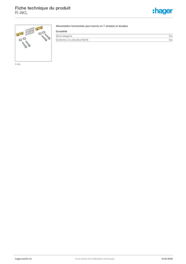 Image Hager Fiche technique du produit R-AKL | Hager Suisse