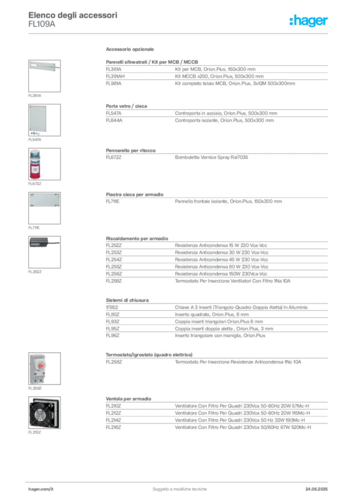 Immagine Hager Scheda tecnica del prodotto FL109A | Hager Italia