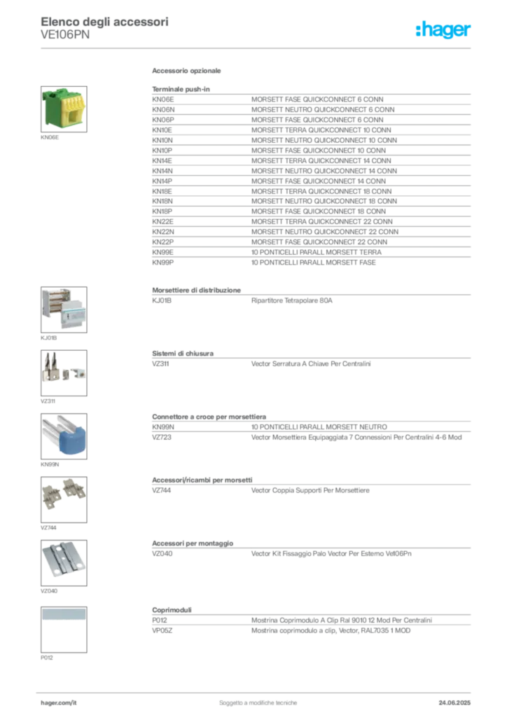 Immagine Hager Scheda tecnica del prodotto VE106PN | Hager Italia