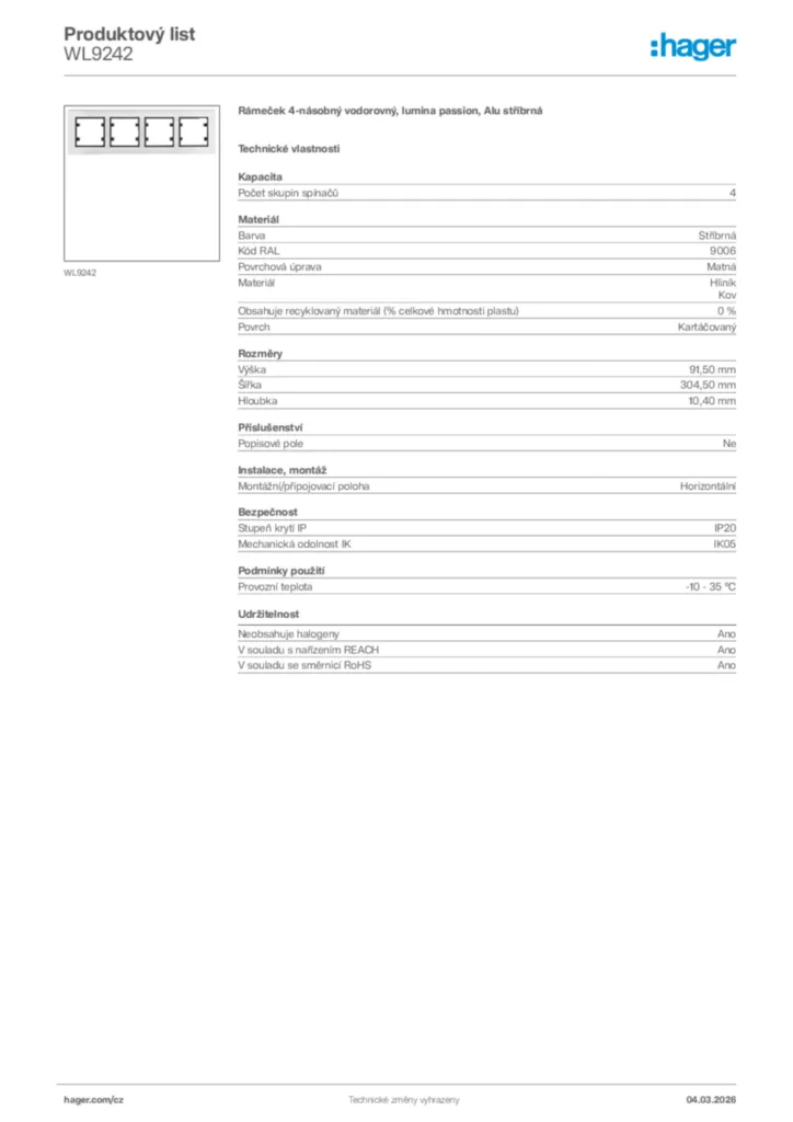 Obrázek Hager Product data sheet WL9242 | Hager