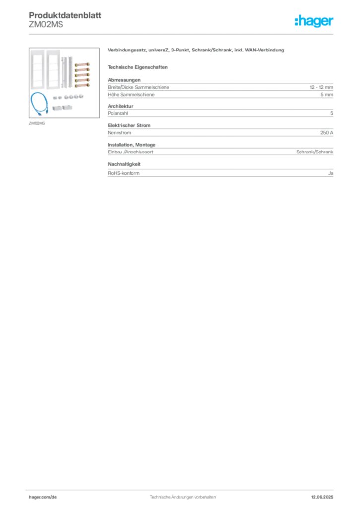 Hager Produktdatenblatt ZM02MS
