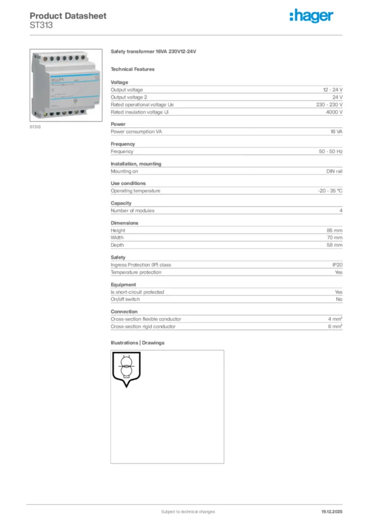 Image Hager Product data sheet ST313  | Hager Africa