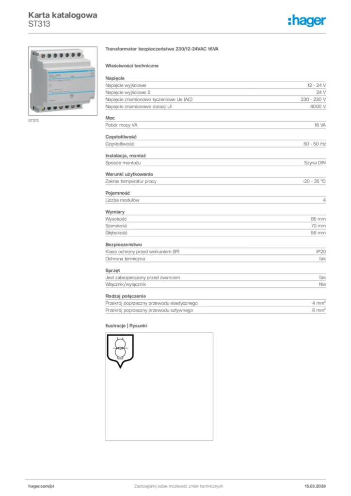 Zdjęcie Hager Karta katalogowa ST313 | Hager Polska
