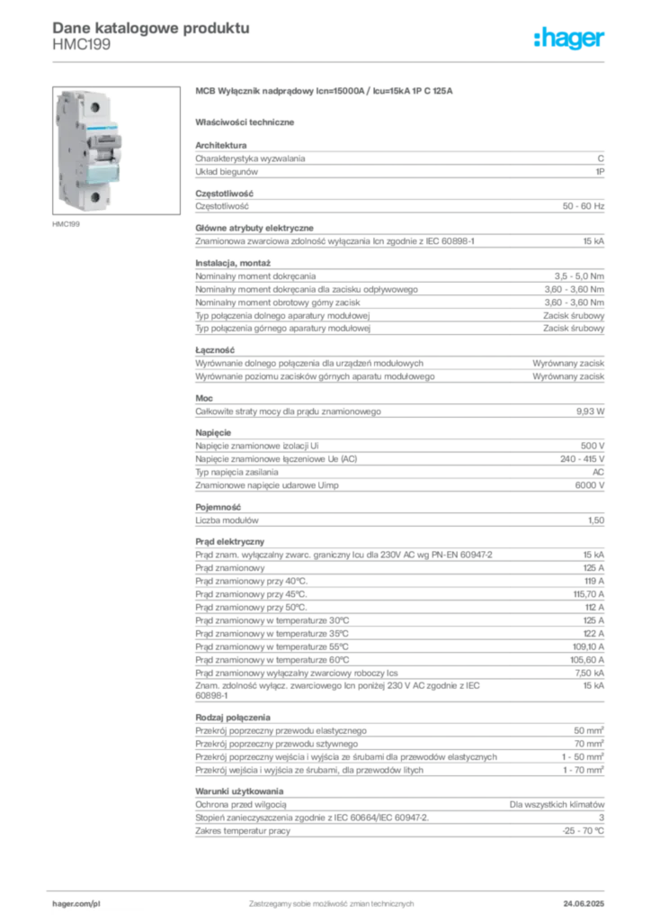 Zdjęcie Hager Karta katalogowa HMC199 | Hager Polska