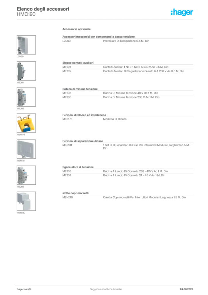 Immagine Hager Scheda tecnica del prodotto HMC190 | Hager Italia