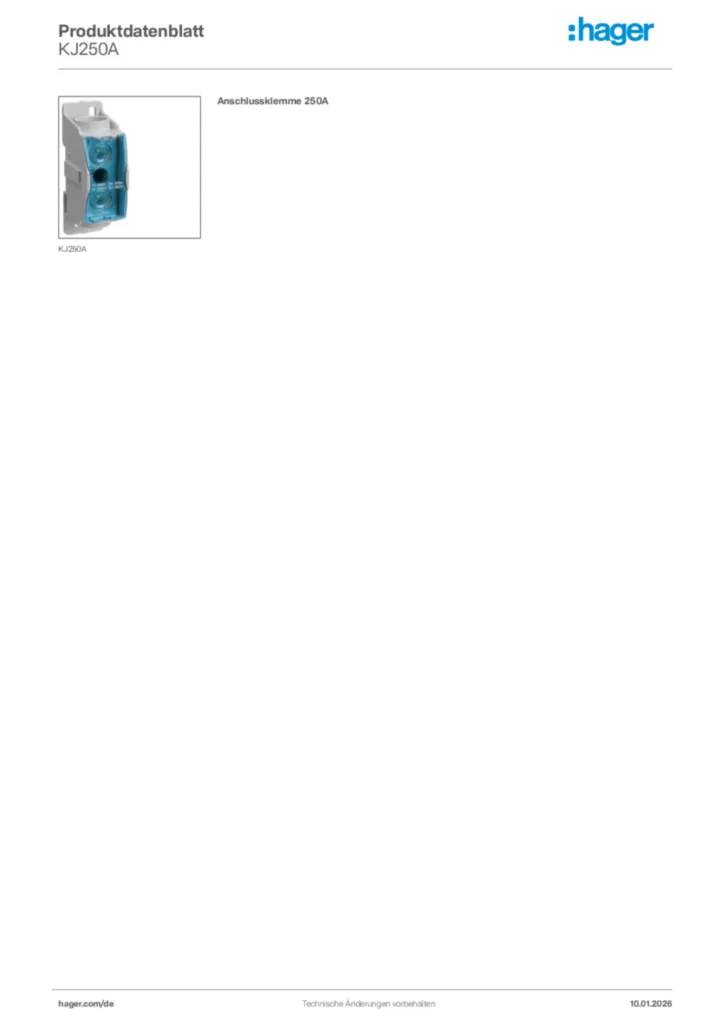Bild Hager Produktdatenblatt KJ250A | Hager Deutschland