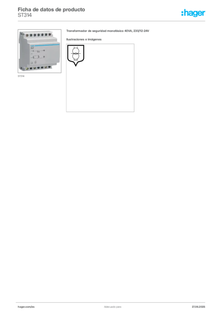 Imagen Hager Ficha de datos de producto ST314 | Hager España