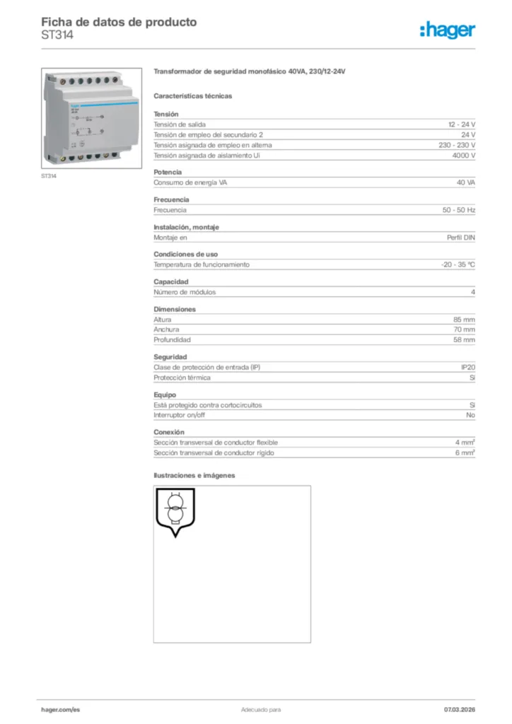 Imagen Hager Ficha de datos de producto ST314 | Hager España