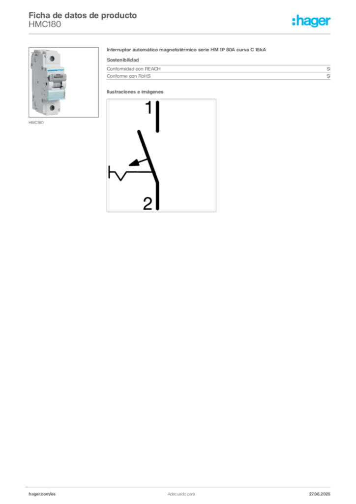 Imagen Hager Ficha de datos de producto HMC180 | Hager España