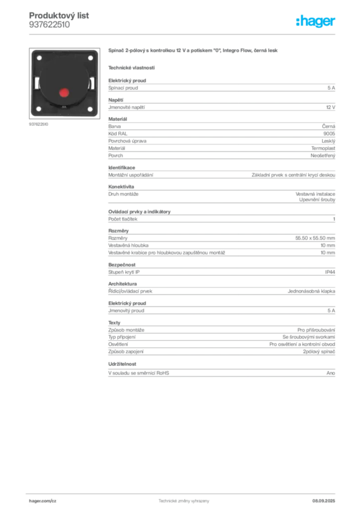 Obrázek Hager Produktový list 937622510 | Hager