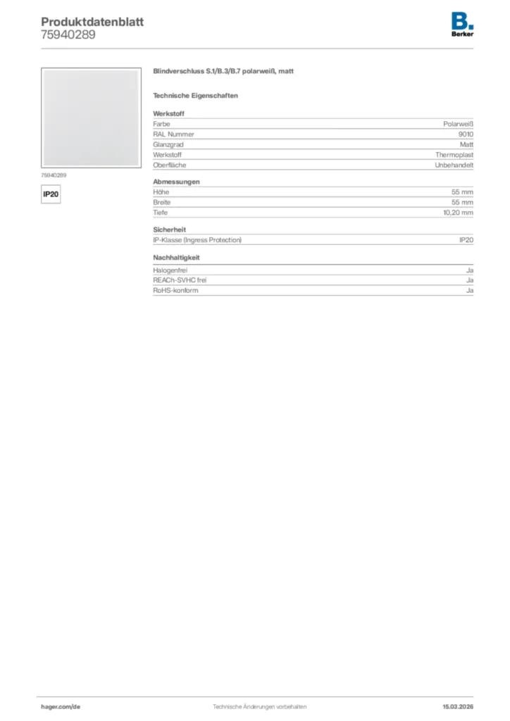 Bild Berker Produktdatenblatt 75940289 | Hager Deutschland